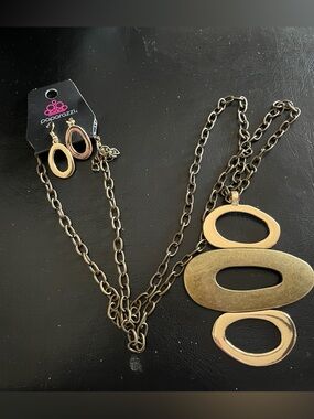 Paparazzi Gold-Tone & Brass Layered Oval Pendant Necklace with Matching Earrings